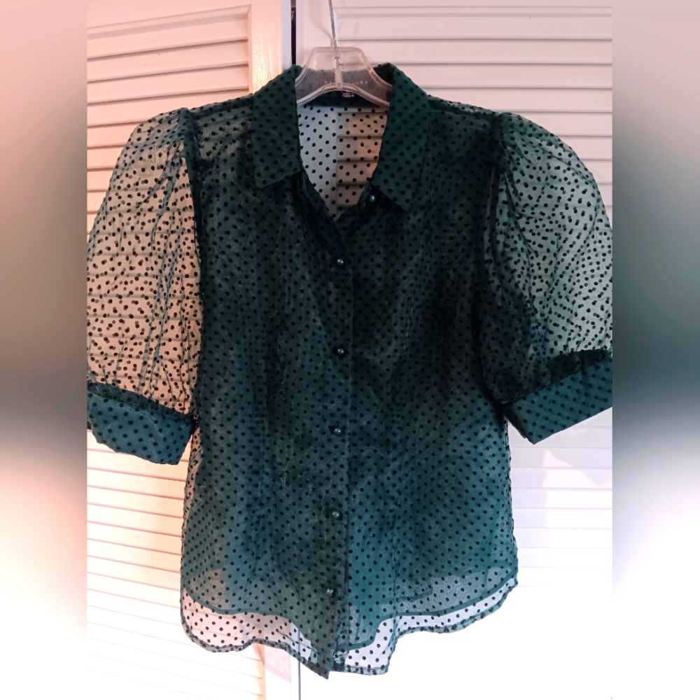 Green polka dot blouse